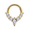 Golden V-shaped piercing hoop with marquise zircon and symmetrical white crystals - 1.2x8mm / Style 11-Gold