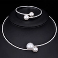 Silver bridal jewelry set with pearls and rhinestones featuring necklace and bracelet - TL029/Silver Pearl Rhinestone Set