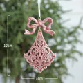 Pink glitter Christmas tree ornament with bow and hollow pattern, size 12x7cm for decor - Pink Bell