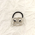 Elastic ponytail hair tie with a textured silver chain-style hollow metal decoration - Silver Double Buckle 5cm