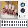 Close-up of luxury dark grey gradient press-on nails with 3D butterfly rhinestone details - Dark Gray Gradient Butterfly Rhinestone (D511) / 24 Pcs/Set