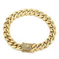 Bracciale a catena cubana dorato con doppia chiusura di sicurezza e zirconi micro - Oro