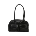 Klassische schwarze Lederhandtasche mit zwei Fronttaschen und Top-Griff-Design - Schwarz