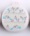 Pink foldable round hairbrush with built-in mirror featuring a cute cartoon unicorn - Grey Pony With Wings