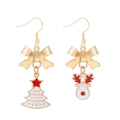 Christmas earrings with white Christmas tree and reindeer pendants in golden alloy finish - Asymmetric Christmas Tree Deer Earrings
