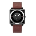 Square black watch with brown leather strap and red stitching by Rebirth - Brown