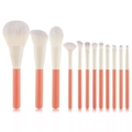 13-piece makeup brush set in coral orange with soft white synthetic fiber bristles - 12-Piece Holiday Wood Handle Large Style (Coral Pink)