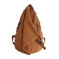 Borsa a tracolla in tela marrone con tasche a zip e tracolla regolabile per studenti - Marrone