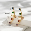 Boucles d'oreilles en acier inoxydable doré avec cinq zircons colorés au design incurvé - Ear Cuff Courbe Doré avec Pierres Précieuses Multicolores (ER-1081)