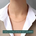 Minimalist 1.2mm gold cross bead chain necklace shown on neck for women daily wear - Slender Gold Cable Bead Chain 40+5cm