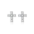 S925 sterling silver cross stud earrings with sparkling round moissanite stones - 925 Silver / Silver (MS075)