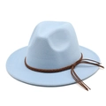 Light blue fedora hat with brown braided tassels on wide wool felt brim flat lay - M (56-58cm) / Sky Blue