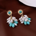 Vintage gold tassel earrings with turquoise and pearls on dark brown silk background - Silver Needle-Gold-Blue/White Retro Long Tassel(65#)