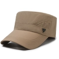 Men's khaki quick-dry flat top sun hat with breathable side vents and metal logo - Khaki