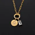 14K gold plated stainless steel necklace with crystal initial G and emerald cut charms - Letter G / Gold