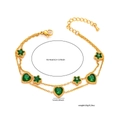Double-layered 18K gold plated bracelet with green heart and star charms - Star Green Zircon