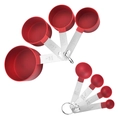 8-piece set of red plastic measuring cups and spoons with stainless steel handles - Red 8Pcs Measuring Cups and Spoons Set