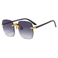 Frameless square sunglasses with purple gradient wave lenses and golden vintage accents - Double Gray Gradient (Old Model)