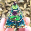 Crystal pyramid with Tree of Life, purple sphere and blue stones in resin - Purple Ball Green Tree Blue Gold Stone / Small
