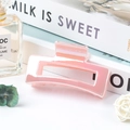 Pink pearlescent medium square hair claw clip with hollow rectangle design for women - Iridescent Jelly Pink