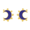 Fashionable 18K gold-plated crescent moon earrings with deep blue oil drip finish - Blue