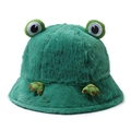 Cute green plush frog bucket hat with soft faux fur and embroidered hand details - One Size / Green