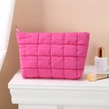 Portable quilted cosmetic bag in vibrant magenta with a soft puffer finish and zipper - Clutch Bag / Rose Red