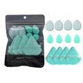 Set di 12 spugnette trucco verde menta con piumini triangolari e mini dita - Set di 12 Pezzi in Borsa Verde