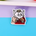 Cute white cat acrylic brooch with gold crown and traditional outfit pin accessory - 9# Zen Cat