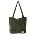 Detail of dark green corduroy texture and white brand label on large tote bag - Olive Green
