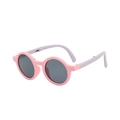 Pink and purple foldable kids sunglasses with round frames and dark tinted lenses - Pink Frame Gray Legs