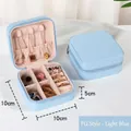 Boîte à bijoux portable en cuir PU bleu clair avec fermeture éclair et velours, 10x10x5cm - Version Pu - Bleu Clair ; 10*10*5