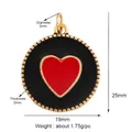 Golden brass heart pendant with black enamel finish and red heart center detail - Black Red Heart Round-L281412