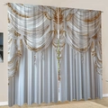 Classical European curtain set in white with ornate gold and silver floral embroidery - White Gold & Silver Embroidery