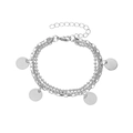 Pulsera de triple capa en acero de titanio con dijes redondos y acabado plateado - TS051 Doble Capa Redondo