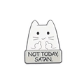 White cat enamel pin with Not Today Satan sign and funny middle finger gesture - Middle Finger Cat