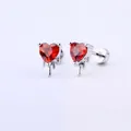316L titanium steel gold-plated devil heart stud earrings with red heart stones - 0.8mm Gauge x 6mm Length / Silver Enamel Heart (Style 1)