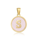 Pendentif lettre S avec incrustation de nacre rose et cadre plaqué or 18 carats - S-Coquille Rose
