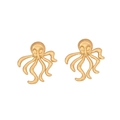 Symmetric pair of golden octopus stud earrings with polished metallic finish on white background - Octopus Shape (1#)