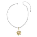 Gold star pendant necklace with cubic zirconia and silver tennis chain for women - Octagram Style (nkt18-A)
