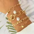 Ensemble de 5 bracelets dorés avec perles baroques et breloques cœur étoile au poignet - HS596-28 Or Perle Coeur Étoile Ensemble 5pcs