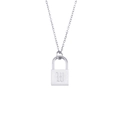 Silver stainless steel necklace with a gothic letter W engraved padlock pendant - Letter W