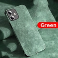 Green faux suede leather case for iPhone 12 featuring a premium matte textured finish - Green / iPhone 11