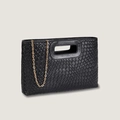 Damenhandtasche aus schwarzem PU-Gewebe mit goldener Kette und Griff im eleganten Design - 29x19x5CM / Gewebtes Schwarz
