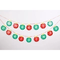Rote und grüne Weihnachtsgirlande mit runden Papierkarten und goldenen Schleifen - Schleife Ball MERRY CHRISTMAS Banner