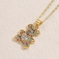 Teddy bear pendant necklace with heart zircon and colorful crystals in golden finish - Colorful Heart Zirconia