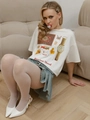 Oversized λευκό βαμβακερό μπλουζάκι με vintage Russian Mood γραφικό τύπωμα για γυναίκες - S / Λευκό