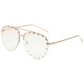 Classic gold rimless aviator sunglasses with stylish rivets and dual bridge metal frame - Gold Frame White Lens