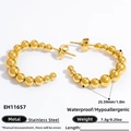 Waterproof 18k gold plated beaded stainless steel hoop earrings in 25.59mm diameter - EH11657-Beaded Hoop