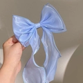 Elegant blue organza bow hair clip with flowing ribbons for women hair styling - Blue